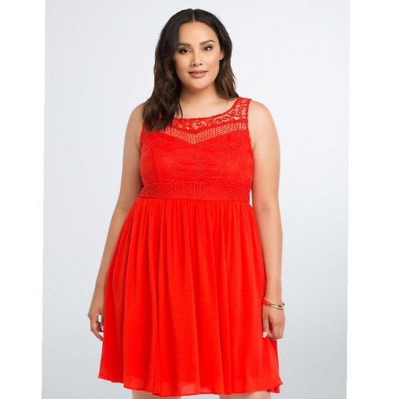 torrid Dresses & Skirts - Torrid Sunset Red Pleated Empire Waist Tank Dress